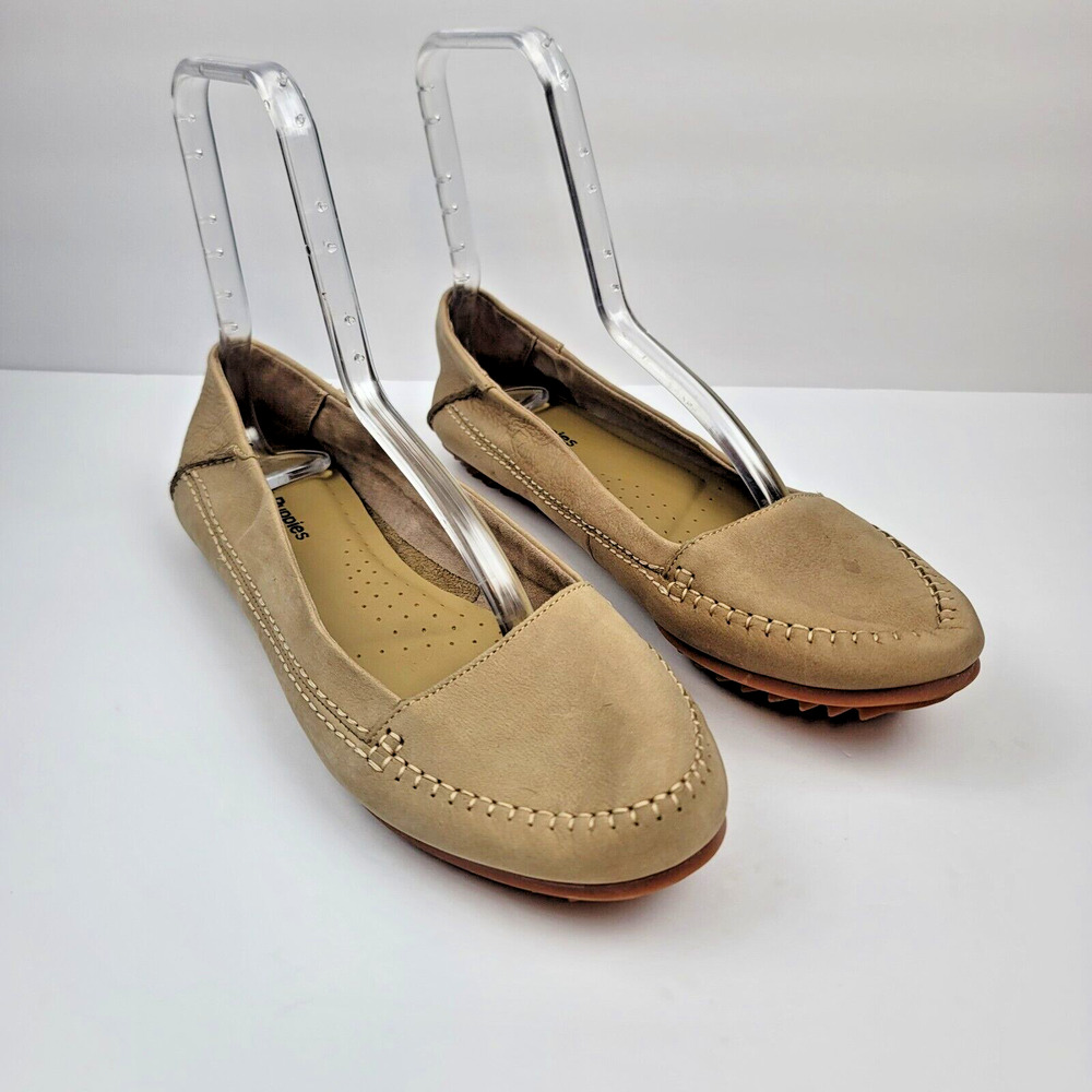 Hush Puppies Tan Leather Loafers Womens 10 Round Toe Slip-On Flats